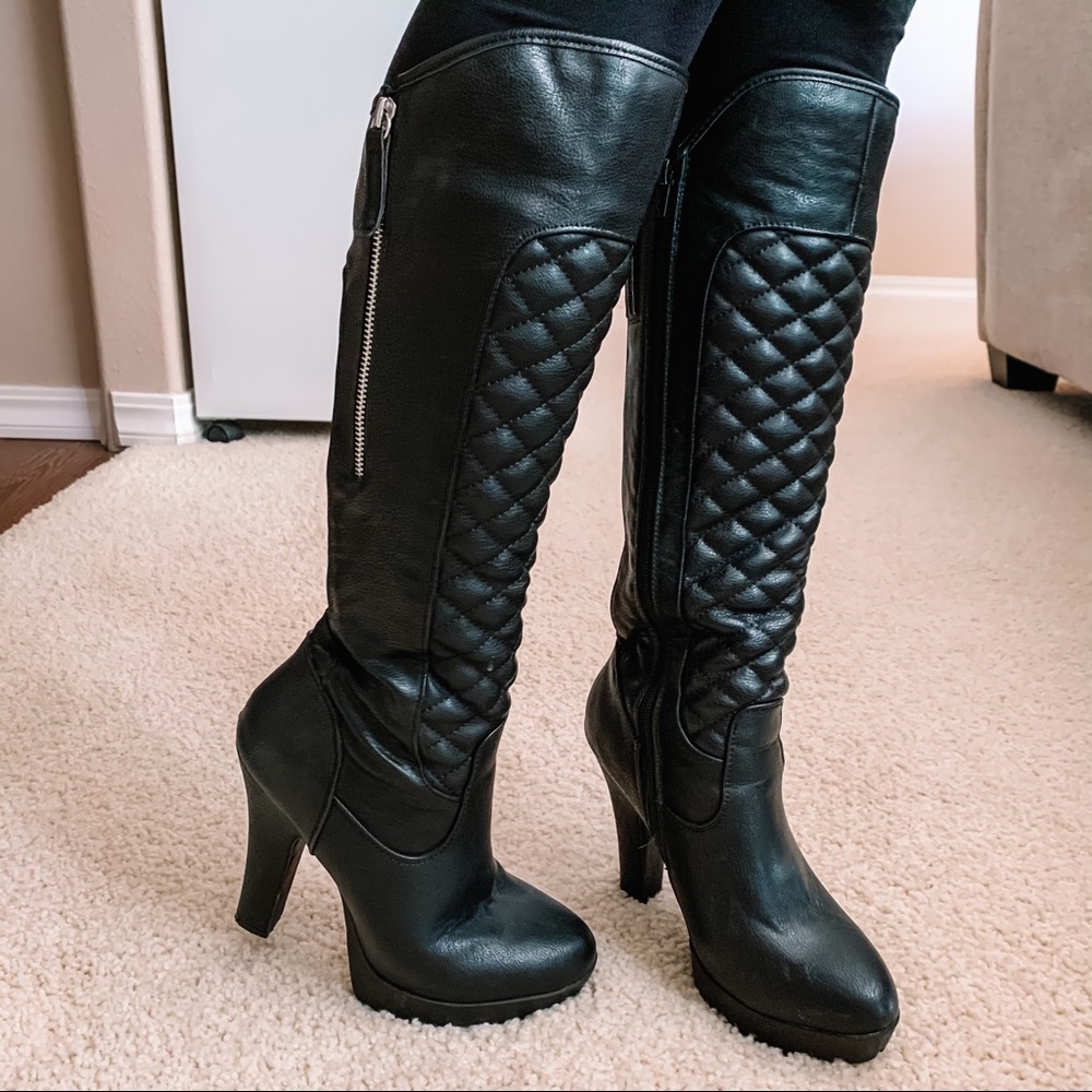 Knee High leather boots with tractor heels